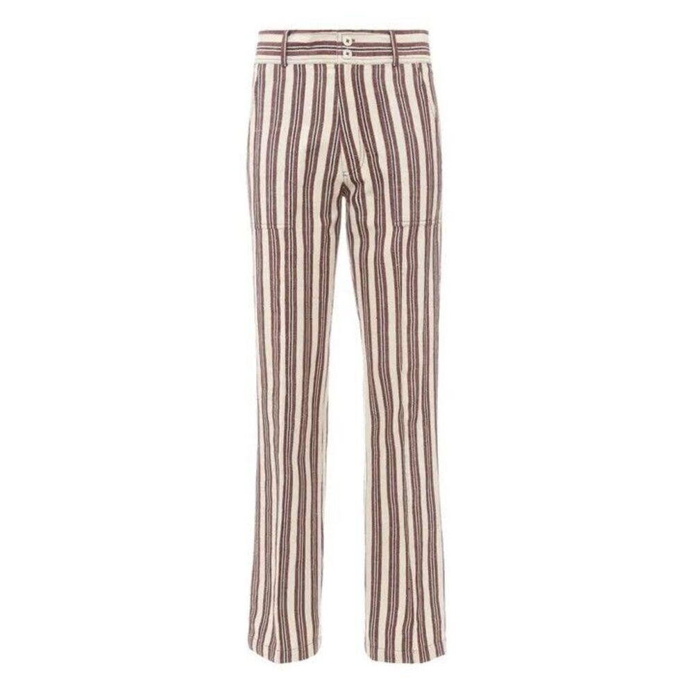 Laurence Bras Souky Cotton and Linen Trousers Pants Straight Leg Stripe M 278261